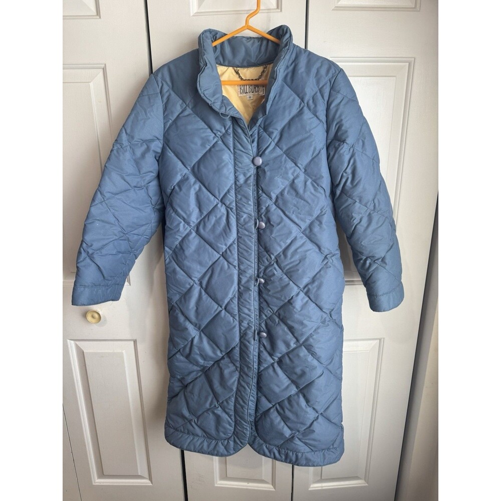 Vintage Bill Blass Long Goose Down Winter Coat Size 8 Blue USA Made